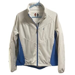 Denali Women Softshell Jacket,Fleece Lined Coat W/detachable Hood,White/Blue L